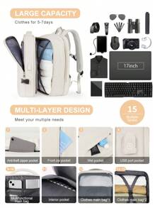 40L Travel Backpack For Women Men, Expandable Backpack 17 Inch Laptop Backpack Flight Approved Luggage Carry On Water Resistant Computer Backpack For Weekender Overnight Large Daypack Back Pack With Laptop Compartment Teacher Personal Item Backpack Rucksack Airplane Accessories Waterproof Hiking Business Trip Carry On Backpack - Multicolor - View 8