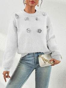 Sueter para dama de punto con lentejuelas fashion de moda - Blanco - Ver 1