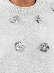 Sueter para dama de punto con lentejuelas fashion de moda - Blanco - Ver 3