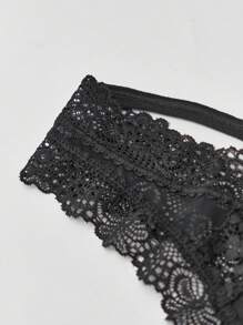 DORSU 3pcs/Set Spicy Peach-Shaped Butt Sexy Low Waist Fashionable Lace Breathable Thongs For Women, Black - Black - View 5