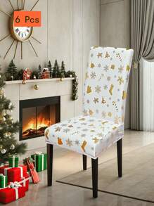 1 szt./4 szt./6 szt. Bardzo rozciągliwe pokrowce na krzesła z folii złotej na Boże Narodzenie, odpowiednie do kuchni, jadalni, na imprezy, odporne na kurz i brud dekoracyjne pokrowce na krzesła