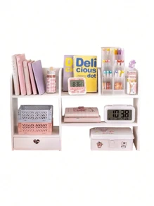 1PCS MDF Storage Rack, Suitable For Bedroom, Living Room, Study Room, Office, Desk, Dressing Table, Dormitory Table, For Storing Desktop Items Such As Pens, Colored Pens, Tapes, Plush Dolls, Books, Computers, Water Cups, Lipsticks, Eye Shadows And Other Small Items. - trắng - Xem 1