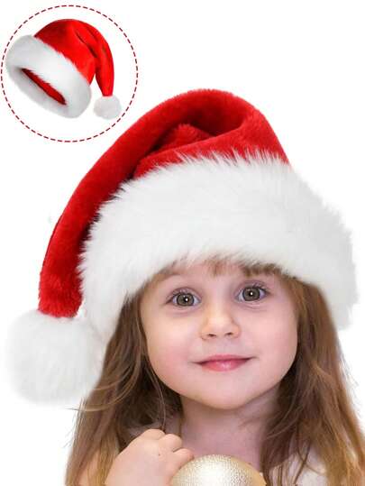 1 pieza Sombrero clásico navideño para niños, Gorro de Santa Claus de terciopelo para niños y niñas para fiesta de Año Nuevo y Navidad