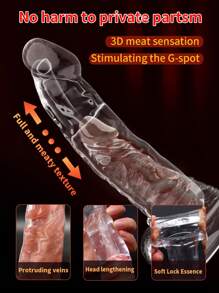 Un juguete sexual masculino transparente tipo funda de pene, un producto sexual y SM, una cubierta de pene transparente con partículas suaves, una funda de gallo de silicona con una vaina extendida, un anillo de pene con un dilatador esférico, reutilizable, funda de pene realista, juguete sexual para adultos, para pareja, estimulando la vagina femenina para mejorar el placer sexual, una funda de pene de 6 cm de largo para hombres, un juguete sexual para parejas