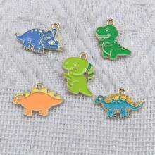 5/10pcs Enamel Drip Oil Cartoon Dinosaur Pendant, For DIY Earrings, Bracelets, Necklaces And Other Accessories - Alloy Material