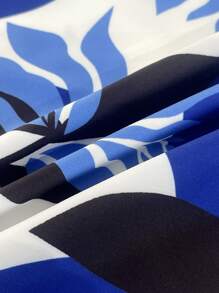 BIUBIU 大码领口系带衬衫和紧身裙两件套（随机印花） - 寶藍色 - 查看 7