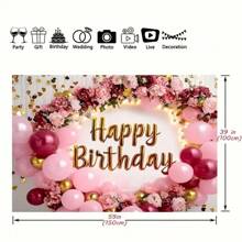 1 pieza, Fondo de flores de cumpleaños feliz, rosas de color borgoña con destellos de oro rosa dispersos, decoración de mesa para fiesta de cumpleaños, pancarta fotográfica, Navidad - Oro rosa - Ver 2