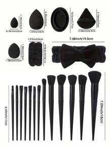 37pcs Facial Makeup Tool Set: Includes 13pcs Makeup Brushes & 1pc Hair Ties & 2pcs Wristbands & 4pcs Large Makeup Sponges & 4pcs Mini Beauty Eggs & 4pcs Fan-Shaped Powder Puffs & 4pcs Thumb Powder Puffs & 1pc Wash Brush Cleaning Bowl - Suitable For All Skin Types