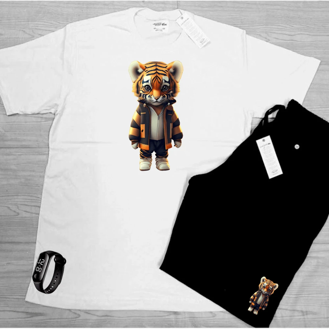 Cotton T-Shirt And Tactel Shorts Set - 白色 - 查看 1