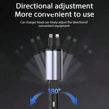 4-In-1 Fast Charging Car Charger Digital Display Voltage 120w Fast Charging With Lightning & Type-C Telescopic Charging Cable USB And Type-C Dual Output Port Car Charger Car Cigarette Lighter Charger