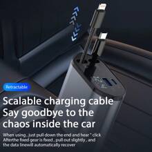 4-In-1 Fast Charging Car Charger Digital Display Voltage 120w Fast Charging With Lightning & Type-C Telescopic Charging Cable USB And Type-C Dual Output Port Car Charger Car Cigarette Lighter Charger