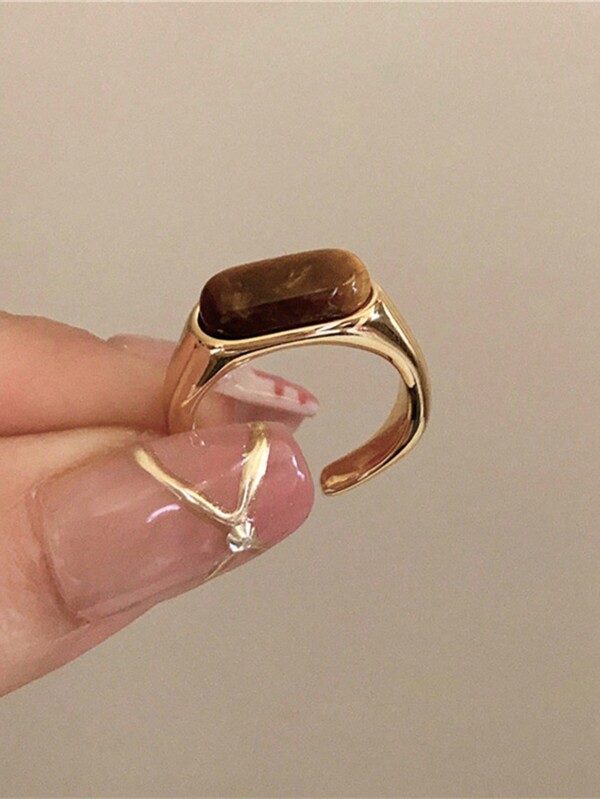 1pc elegante minimalista francês retro marrom anel aberto para mulheres, festa e acessórios