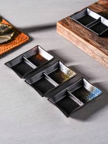 1pc Ceramic Condiment Dish, Soy Sauce Dish, Sushi Appetizer Plate, Nordic Japanese Style High-End Simple Creative Dish, For Holiday Party Gatherings, Restaurants, Kitchens, Black Color Christmas Gift - Multicolor - View 3
