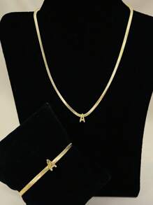 Initial Letter Choker Necklace Kit + Initial Bracelet 18k Gold Plated And 925 Silver - 金色 - 查看 3