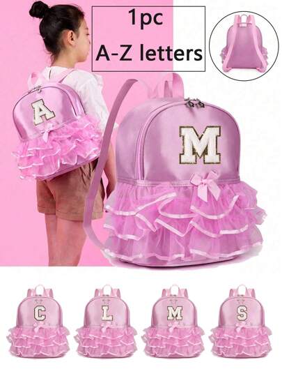 1pc Nylon Zipper Closure A-Z 26 Letters Fashion Lace Dance Bag, Dance Ballet Bag, Practice Double Shoulder Latin School Bag Backpack, Suitable For Daily Use (Zipper Random)