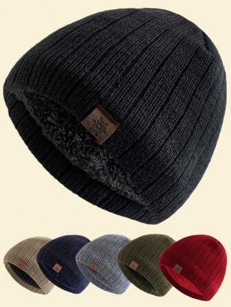 JZML 1 st mäns snöflingadekor termofodrad stickad mössa