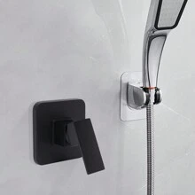 YUNRUX Concealed Fitting Shower Fitting Mixer Tap Concealed Shower Bathroom Fitting, Black, Chrome-Plated, With Handle + Panel - Black - View 1