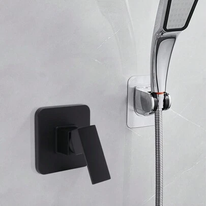 YUNRUX Concealed Fitting Shower Fitting Mixer Tap Concealed Shower Bathroom Fitting, Black, Chrome-Plated, With Handle + Panel
