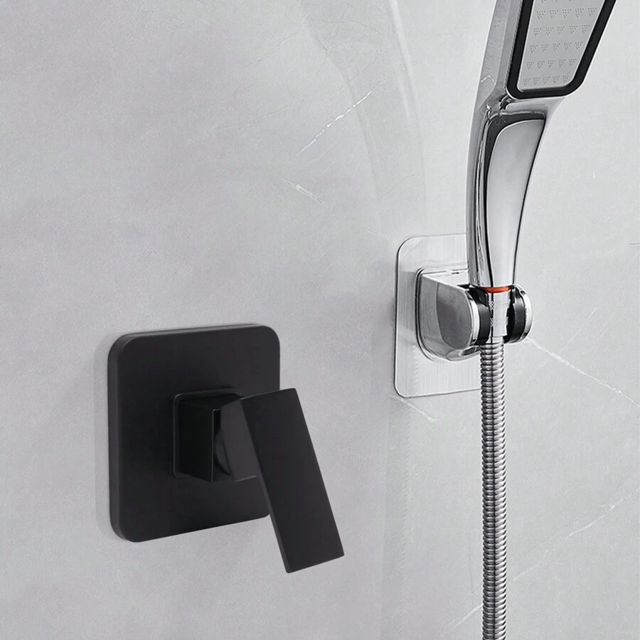 YUNRUX Concealed Fitting Shower Fitting Mixer Tap Concealed Shower Bathroom Fitting, Black, Chrome-Plated, With Handle + Panel - Black - View 1