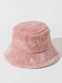 1 件百搭休闲百搭温暖蓬松渔夫帽（注意：乳白色和粉色可能有略微不同的色调）万圣节冬季秋季万圣节装饰 - 粉色 - 查看 3