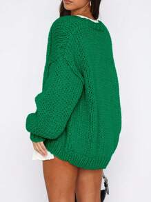 Women's Fall Open Front Cardigan Sweaters Long Sleeve Loose Fit Chunky Knit Outerwear New Years Casual Outfits - 綠色 - 查看 2