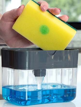 6pcs/1set Kitchen Soap Dispenser With Sponge Holder & 1pc Sponge Supported Dishwashing Soap Dispenser For Sink Cleaning And Maintenance, Pump Style Dishwashing Liquid Dispenser For Dishwashing And Cleaning, Equipped With Sponge Kitchen Soap Dispenser Home Bathroom Decor Fall Decor Back To School