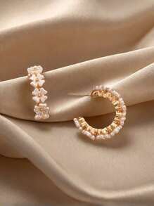 Flower Decor Cuff Hoop Earrings Valentines,Mom,Mother,Mother's Day,Gift - White - View 4