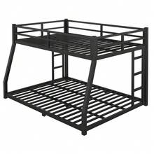 Metal Bunk Beds, Suitable For Teens And Adults, Space Saving/Noise Reduction/No Spring Required, Ladders On Both Sides, Sturdy, Black - 黑色+金屬+全XL - 查看 1