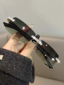 Leopards play ball 1 Pair Rhinestone Decorated Frameless Rectangular Fashion Fashion Glasses, Unisex, Suitable For Driving, Beach Travel, Summer Beach Vacation, Outdoor Activities, Etc. - Rhinestone Decorated Frameless/diamond Cut 3D Lenses - View 16