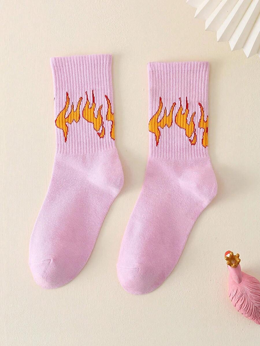 2 Paar Damen Socken mit Flammenmuster, Lässig, Mode, feuchtigkeitsableitend
