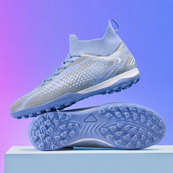 (Size: 34-46) 1 Pair Men's High Top Football Shoes, Sports Shoes, Outdoor Sports Shoes, Soccer Cleats, Sports Style, Anti-Skid & Wear-Resistant, TF Short Stud Soccer Shoes, PU Leather Upper, Vibrant Color, TPU Sole, Suitable For Muddy And Short Grass Pitch