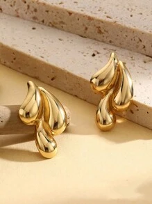 18K 金不锈钢优雅水滴花耳环