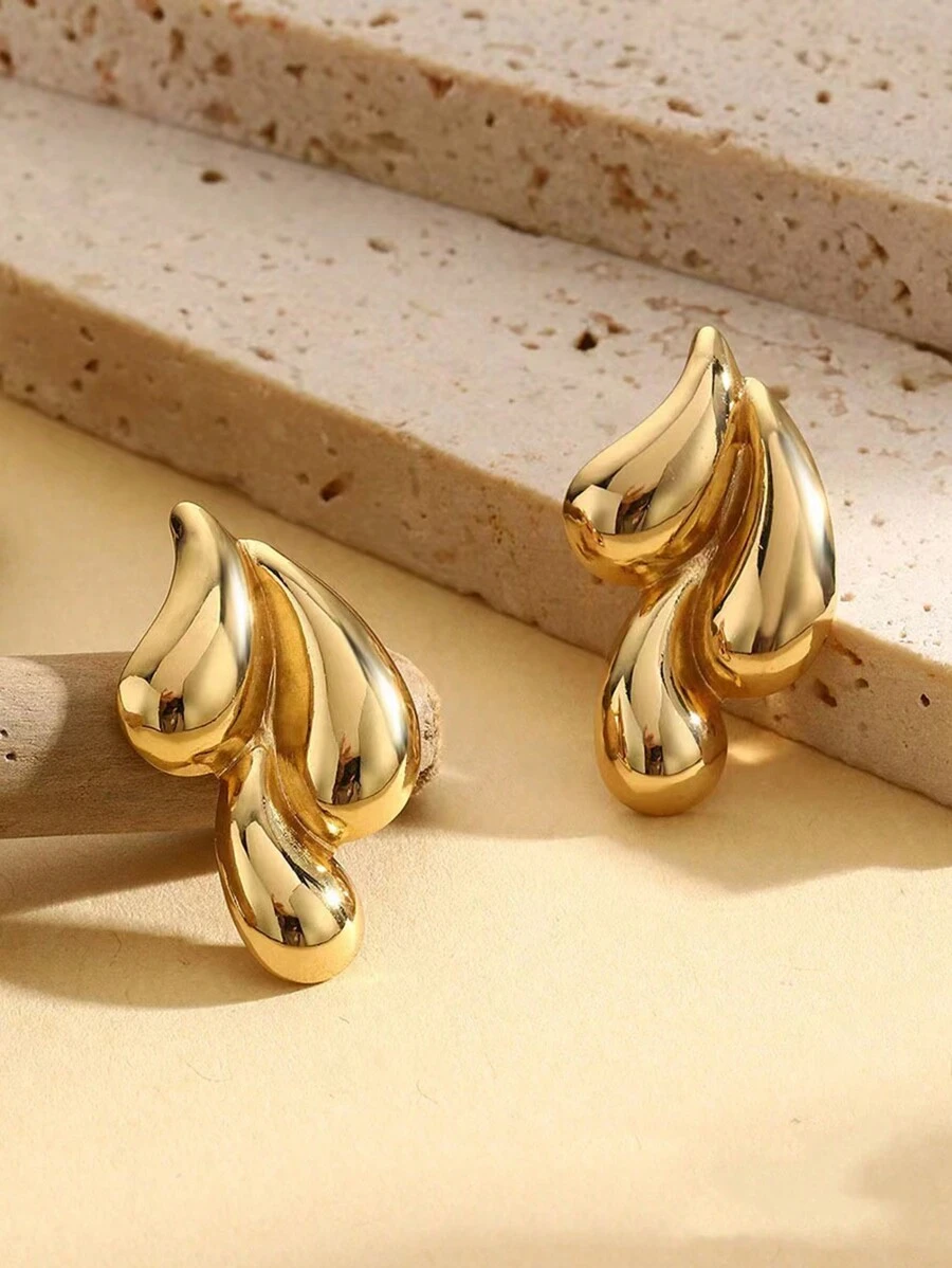 18K 金不锈钢优雅水滴花耳环