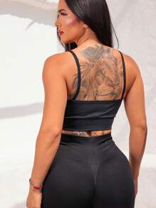 Black Seamless Sports Leggings, Butt Lifting, High Waist. - 黑色 - 查看 8