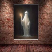 Ghost Halloween Wall Art Decor Ghost Candle Poster Gothic Artwork Print Canvas Spooky Dark Academia Style Room Horror Aesthetics Posters Dark Cottagecore Room Living Bedroom Decor - 24x36英寸 - 查看 2