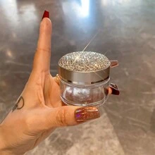 1pc Sparkling Rhinestone Glass Cream Jar Bottle Cosmetic Container Glass Cream Box Refillable Glass Jar For Makeup Lotion Face Make-Up Eye Cream Lipstick - White Rhinestones - View 2