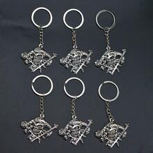 Six Pcs Halloween Gift Scary Demon Head Rose Flower Scepter Key Ring Chain Backpack Decor EDC Gift Retro Silver - Silver - View 6