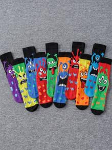 5/10 Pairs Men's Whimsical Monster Crew Socks - Playful Color Block Crew Socks All-Season Combo Pack (Fun Bump Design), Fall - Multicolor - View 5