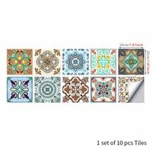 10 件/包即撕即贴 PVC 水晶马赛克瓷砖贴纸，防水防油装饰瓷砖贴花，适用于厨房、浴室、家居装修 DIY，有 10x10cm、15x15cm、20x20cm 尺寸可选 - 彩色 - 查看 21