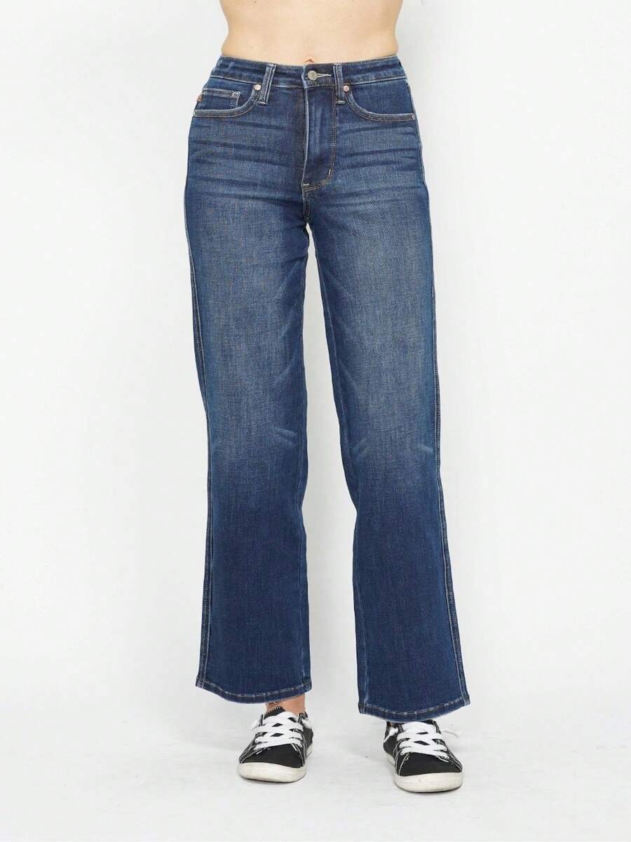 Women's Casual Jeans Vintage Straight High-Waisted Tummy Control Jeans Washed Dark Blue Denim With Full Length Button And Zipper Closure Regular Fit Classic Five Pockets Style For All Seasons Casual Wear - Rửa tối - Xem 1
