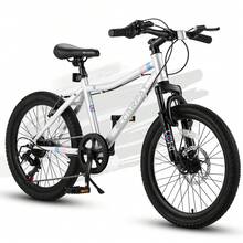 20 Inch Kids' Bike, Boys Girls Mountain Bike Ages 8-12, 7 Speed Teenager Children Kids' Bicycles, Front Suspension Disc Brake Rear V-Brake, High Steel Frame - 白色 - 查看 1