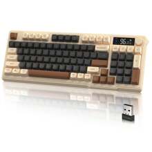 ATTACK SHARK M96 Wireless Gaming Keyboard,Knob Control BT/2.4G Wireless Mechanical Feeling Keyboard,RGB LED Backlit With Display Screen, PBT Keycap,2000mAh, 94-Key Layout For Win - Coffee - View 1