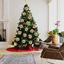 圣诞一品红人造花装饰 5.5 英寸圣诞树花环花环装饰闪光花饰圣诞新年婚礼派对装饰品