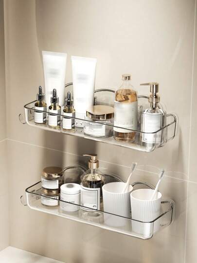 1pc Rustproof Shower Corner Caddy With Hooks, Wall Mounted Adhesive Shower Organizer Shelf, Bathroom Storage Rack,Wall Mounted Floating Shelves Home Bathroom Decor Fall Decor Back To School