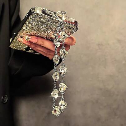 Luxury High-End Crystal Metal Handle Chain, Wristlet Strap, Phone Case, Key Chain, Bag Pendant Gifts For Mother, Family, Friends, Birthday, Holiday Phone Charm, Phone Chain