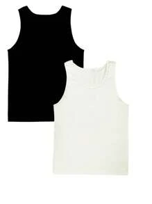 Kit With 2 Assorted Plus Size Men's Tank Tops 100% Polyester - Đen và trắng - Xem 3
