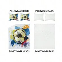 3 件套彩色卡通足球图案印花时尚床上用品套装，1 个羽绒被套 + 2 个枕套，特大号、情侣床或单人床，适合男孩和青少年卧室，生日礼物 - MMC-SJT0003 - 查看 8