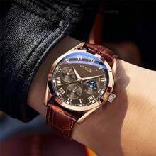1pc Business Quartz Watch, Sports Casual Leather Strap Watch For Men, Christmas, New Year, Valentine's Day Holiday Gift