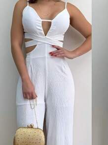 Elegant Tailored Jumpsuit (0053) - White - View 3