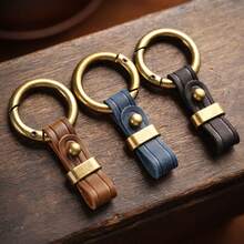 ZTELLHIM 1pc Leather Car Keychain For Men Vintage Waist Car Key Chain Belt Loop Key Holder Clip Keyring Gift - Multicolor - View 4